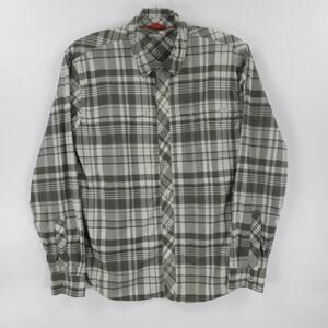 Simms Shirt Mens Medium Gray Green Plaid‎ Fishing Lightweight Cooling Pockets